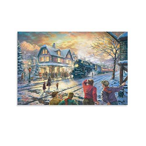 QITEX Wanddeko Schlafzimmer Weihnachtsposter Thomas Kinkade Weihnachten Winter Weihnachtsleinwand Gedruckte Gemälde Öl Bild Leinwand Bild poster & kunstdrucke Wand Bilder Bilder 50x70cm(Kein Rahmen) von QITEX