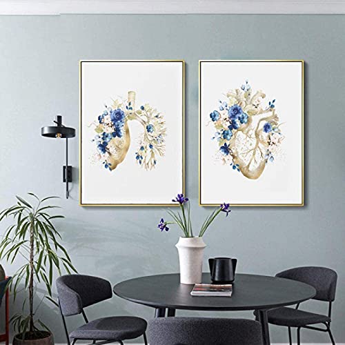 QITEX leinwandbilder wohnzimmer Wand Gemälde Leinwand Bild Arzt Büro Dekor Medizinische Gemälde Blumendruck Menschliche Anatomie Poster Kunstdruckee Wissenschaft Leinwand Bild 30x40cmx2 (Ungerahmt) von QITEX