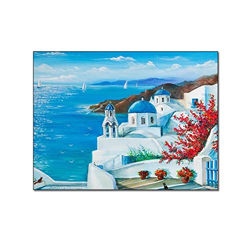 Wandbilder Schlafzimmer 50x70cm Kein Rahmen Poster Griechische Wandkunst Meereslandschaft Ölgemälde Weiße Kirche Wandkunst Griechische Landschaft Blaue Insel Wandkunst Leinwand Kunstdrucke Wohnkultur von QITEX