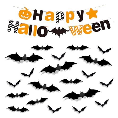 Helloween, Fledermaus Wandaufkleber Mit Halloween Girlande, 36 Stück Fledermäuse Und 1 Party-Dekoration, Halloween Party Deko Für Innen Und Außen, Gruselige Deko Für Kindergeburtstage von QITHGYD