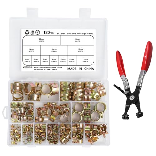 120Pcs Schlauchschellen mit Schlauchklemmzange, 10 Größe Benzinschlauch Schellen, Kraftstoffleitung Rohrschellen 6mm - 22mm Wasserleitung Luftschlauch Schlauchschelle Fastener 120Pcs Schlauchschellen mit Schlauchklemmzange, 10 Größe Benzinschlauch Schellen, Kraftstoffleitung Rohrschellen 6mm - 22mm Wasserleitung Luftschlauch Schlauchschelle Fastener von QITIXI:OU