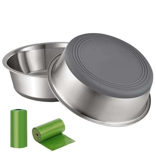 2 Stück Edelstahl Hundenäpfe, Futter und Wasser, Rutschfeste Gummiunterseite, Rostbeständiger, Leicht zu Reinigen, Spülmaschinenfest, Kommt mit Müllsack, für Kleine Mittlere Große Hunde, Katze (900ML) 2 Stück Edelstahl Hundenäpfe, Futter und Wasser, Rutschfeste Gummiunterseite, Rostbeständiger, Leicht zu Reinigen, Spülmaschinenfest, Kommt mit Müllsack, für Kleine Mittlere Große Hunde, Katze (900ML) von QITIXI:OU