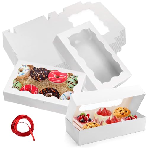 22 Stück Weiße Papier Cupcake Box - 17.8*11*3.8 cm Papier Cupcake Box mit Sichtfenster - Cupcake Karton, Muffin Box mit Rote Schleife, für Cookies, Cupcakes, Desserts & Torten Muffin Transportbox 22 Stück Weiße Papier Cupcake Box - 17.8*11*3.8 cm Papier Cupcake Box mit Sichtfenster - Cupcake Karton, Muffin Box mit Rote Schleife, für Cookies, Cupcakes, Desserts & Torten Muffin Transportbox von QITIXI:OU