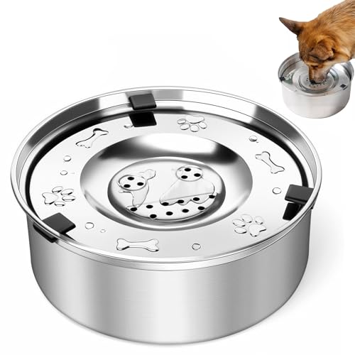 3L Wassernapf Hund Ohne Sabbern Edelstahl, Wassernapf Ohne Sabbern, Schwimmender Spender spritzwassergeschützt, Hund Mit Rutschfestem Boden, Leak-Proof Feeder für Welpen und Kätzchen Gesundes Trinken 3L Wassernapf Hund Ohne Sabbern Edelstahl, Wassernapf Ohne Sabbern, Schwimmender Spender spritzwassergeschützt, Hund Mit Rutschfestem Boden, Leak-Proof Feeder für Welpen und Kätzchen Gesundes Trinken von QITIXI:OU