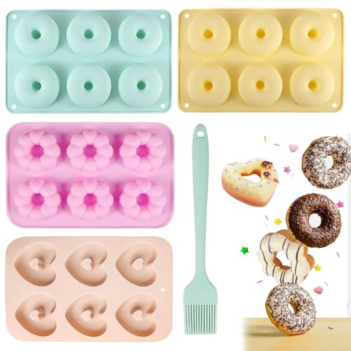 4 Stück Doughnuts Baking Mould, kuchenform Donutform, Silikon Backform mit 6 Fächern, Hitzebeständigkeit Backblech, für Kuchen Bagels Muffins, BPA-frei Formen in verschiedenen Formen und Farben 4 Stück Doughnuts Baking Mould, kuchenform Donutform, Silikon Backform mit 6 Fächern, Hitzebeständigkeit Backblech, für Kuchen Bagels Muffins, BPA-frei Formen in verschiedenen Formen und Farben von QITIXI:OU