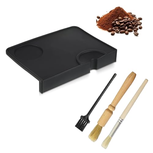 4 Stücke Kaffee Tampermatte, Silikon Kaffee Matte mit Reinigungsbürste * 2 und Weiche Bürste * 1, Espresso Matte mit Tischkantenschutz, Coffee Tamper Holder Pad für Barista-Tool Home Kitchen Bar Café von QITIXI:OU