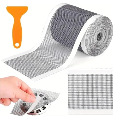 Dusche Haarsieb Duschrinne 10cm x 10m - Filter Spülsieb Aufkleber aus Glasfaser mit Plastikspatel, Abfluss Haarfänger Spülsieb Aufkleber, Sieb Dusche Abfluss Haare für Badewanne Balkon Küche von QITIXI:OU