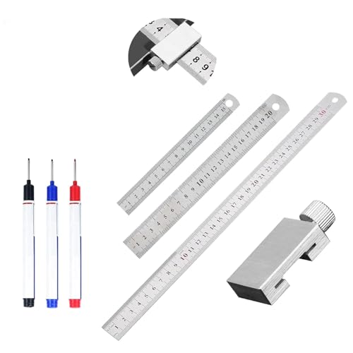 Edelstahl Lineal, Metalllineal mit Metallanschlag mit 2 doppelseitige skalierte Stahllineale und 3 Markierstifte für die Holzbearbeitung, Linealanschlag Streichmass für Lehre Büro Zeichnen Engineering Edelstahl Lineal, Metalllineal mit Metallanschlag mit 2 doppelseitige skalierte Stahllineale und 3 Markierstifte für die Holzbearbeitung, Linealanschlag Streichmass für Lehre Büro Zeichnen Engineering von QITIXI:OU