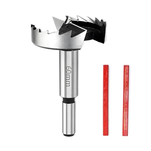 Forstnerbohrer, Forstnerbohrer ø 60 mm aus Legierter Stahl Und Zimmermannsbleistift*2, Forstner Cutter mit Rundschaft, Präzisem Wellenschliff, Zentrierspitze, Geschärften Sowie Gehärteten Schneiden Forstnerbohrer, Forstnerbohrer ø 60 mm aus Legierter Stahl Und Zimmermannsbleistift*2, Forstner Cutter mit Rundschaft, Präzisem Wellenschliff, Zentrierspitze, Geschärften Sowie Gehärteten Schneiden von QITIXI:OU