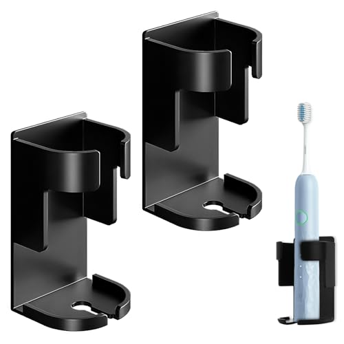 Elektrische Zahnbürste Halterung 2er Set - 304 Edelstahl Zahnbürsten Halterung Wand, Selbstklebende Wandhalterung Elektrische Zahnbürste Organizer für Zahnbürste, Zahnpasta Ohne Bohren Schwarz von QITIXI:OU