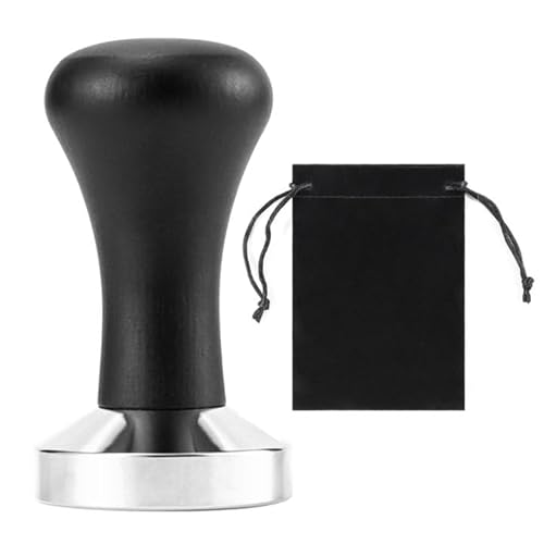 Kaffee Tamper, Kaffee Tamper 51mm, Kaffeestampfer aus Edelstahl, Kaffee Tamper mit Holzgriff, Kaffee Tamper Schwarz, für Espresso und Cafés, für perfekten Cafes und Kaffeeliebhaber (Schwarz) von QITIXI:OU