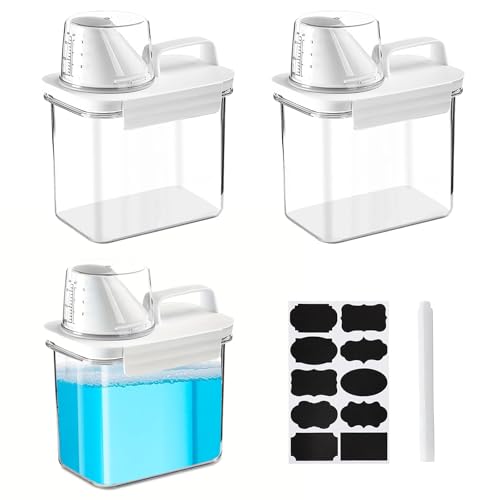 Luftdichter Waschmittelspender, 3 Stück 1100ML Waschmittel Aufbewahrungsbox mit Messbecher Und 8 Aufkleber, 1 Markierstift, Multifunktions Behälter für Waschpulver, Waschmittel, Getreide, Reis Luftdichter Waschmittelspender, 3 Stück 1100ML Waschmittel Aufbewahrungsbox mit Messbecher Und 8 Aufkleber, 1 Markierstift, Multifunktions Behälter für Waschpulver, Waschmittel, Getreide, Reis von QITIXI:OU