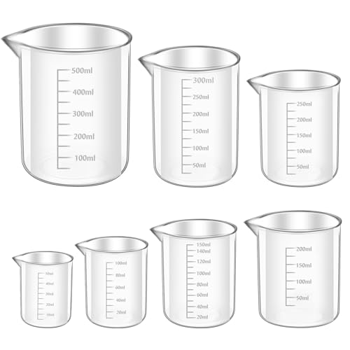 Messbecher Set 7 Stück Measuring Cups - 50ml 100ml 150ml 200ml 250ml 300ml 500ml Messbecher - Messbecher Kunststoff Messbecher mit Skala - Präzisions Hitzebeständig Messbecher - für Labor Küche Schule von QITIXI:OU