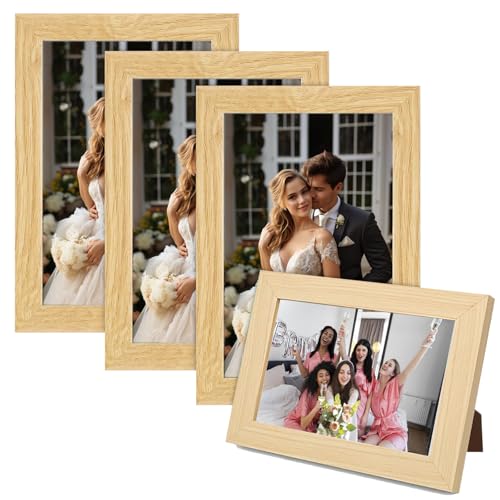 QITIXI:OU 4 Stück Kleine MDF Rahmen,Bilderrahmen Holz 10 x 15 cm, hochwertiges Acrylglas, Eichenoptik Fotorahmen Natur Fotorahmen Collage Bilderrahmen, Eichenoptik Fotorahmen für Zuhause Büro Schule von QITIXI:OU