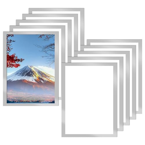 QITIXI:OU 10 Stück Magnetrahmen A4 Info-Rahmen Selbstklebend, Silberne selbstklebende, Info-Rahmen Selbstklebend mit Verschluss, Infotasche und Blatthalter für Dokumente im A4 Format von QITIXI:OU