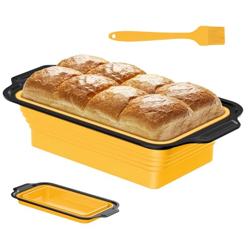 QITIXI:OU Silikon Kastenform 26 cm mit metallverstärktem Rahmen, Rechteckig Silikon Brotbackform, Faltbar Ideal zum Brot Backen Form, BPA-Frei Brot Backen Form für Kuchen und Brote (Gelb) von QITIXI:OU