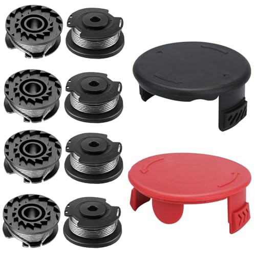 Rasentrimmer Fadenspule, 8 Stücke Fadenspulen für Bosch Trimmer Rasentrimmer F016800351 Und 1 rote ＆ 1 schwarze Abdeckung für Bosch 36 ART 30-36 LI ART 24 ART 24+ ART 27 ART 27+ ART 30 ART 30+ von QITIXI:OU