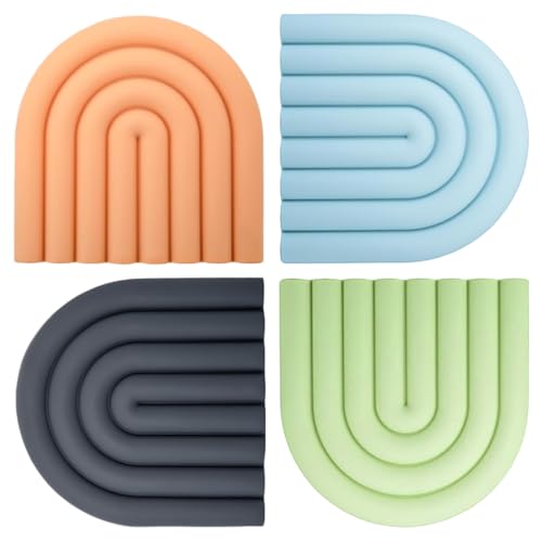 Tischsets Abwaschbar 4er Set - Topfuntersetzer Silikon Topflappen, 4 Stück Hitzebeständig Regenbogen Untersetzer Topf, Hitzebeständig, Topfsilikon,rutschfeste Küche für Töpfe Schüsseln Tassen Teller von QITIXI:OU