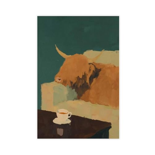 QITUBVAF Hochlandkuh auf Sofa, Leinwand-Poster, Schlafzimmer, Dekoration, Landschaft, Büro, Raumdekoration, Geschenk, 60 x 90 cm von QITUBVAF