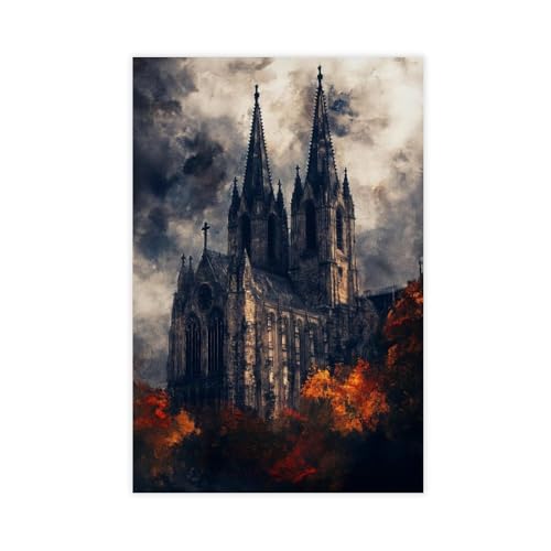 QITUBVAF Leinwandposter mit gotischem Kathedralen-Design, Schlafzimmerdekoration, Landschaft, Büro, Raumdekoration, Geschenk, 30 x 45 cm von QITUBVAF