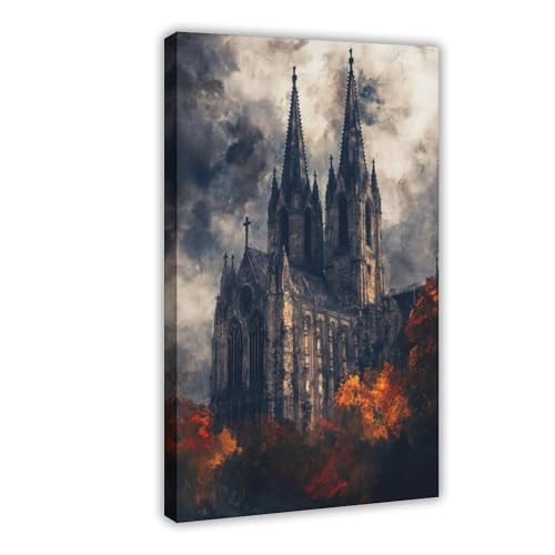 QITUBVAF Leinwandposter mit gotischem Kathedralen-Design, Schlafzimmerdekoration, Landschaft, Büro, Raumdekoration, Geschenk, 30 x 45 cm von QITUBVAF