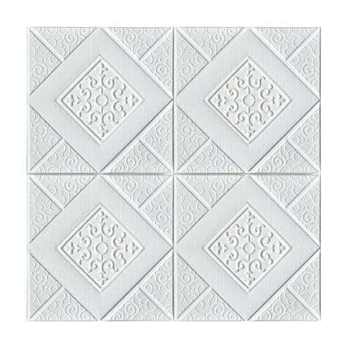 3d Wandpaneele,Wandpaneele Selbstklebend 10 Stück 70 cm x 70 cm 3D PVC selbstklebende Deckenschaum wasserdichte antistatische Tapete Classics Home Dekorationen Wandaufkleber(White) von QIULKU