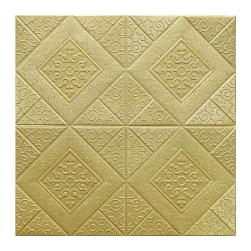 3d Wandpaneele,Wandpaneele Selbstklebend 10 Stück 70 cm x 70 cm 3D PVC selbstklebende Deckenschaum wasserdichte antistatische Tapete Classics Home Dekorationen Wandaufkleber(golden) von QIULKU