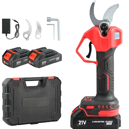 QIUMIN Akku Astschere, 32MM Gartenschere mit 2x 21V 2000mAh Akku, Bürstenloser Motor Baumschere, Garten Schere mit LED-Schnittzählerm, Elektrische Rebschere für Garten Obstbaum Weinreben Rosenschere von QIUMIN