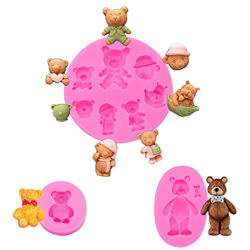 QIUMING 3pcs Bär Silikonform Fondant für Muffins Silikon Kuchenform Kuchen Dekorative Mold Teddybär Kuchen Dekoration Teddybär für Fondant Schokolade Eiswürfel und GeleeCake Baking Decoration von QIUMING