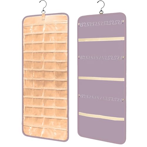 QIUPFGUT Hängende Schmuck Organizer, Frisiertisch Kleiderschrank Schmuckaufbewahrung, Schmuck Organizer Hängend, Hängende Ohrringe Aufbewahrungstaschen, Aufbewahrungsrolle mit Aufhänger(lila) von QIUPFGUT