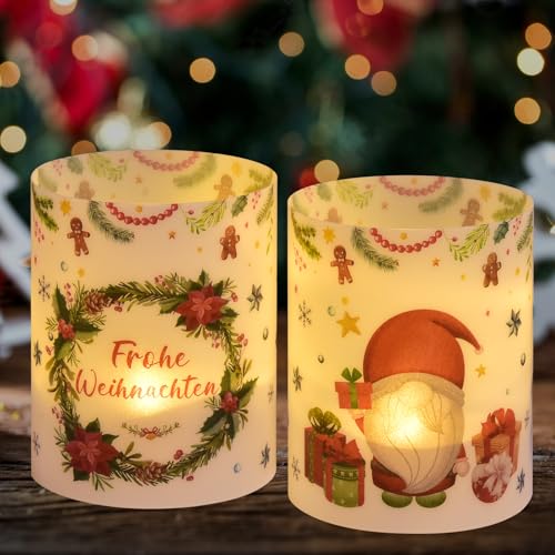 12 Windlicht Tischdeko Weihnachten Deko Tisch, Weihnachtsdeko Innen Wohnzimmer Aussen Garten, Weihnachtsmann Weihnachtsbaum Weihnachts Winter Deko Set, Weinachtsdekorationen von QIURUYUE