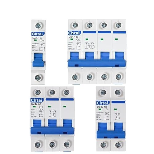 QIUSHIBO Leitungsschutzschalter MCB DZ47-63 1P 2P 3P 4P 6A-63A AC 230V/400V C Typ Mini Circuit Breaker Überlast Schutz Schiene Brechen Kapazität Luft Schalter Circuit Breaker(4P,50A) von QIUSHIBO