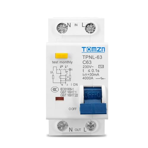QIUSHIBO Leitungsschutzschalter TPNL 230 V 1P + N Fehlerstromschutzschalter mit Über- und Kurzschlussschutz RCBO MCB Circuit Breaker(TPNL 63A) von QIUSHIBO