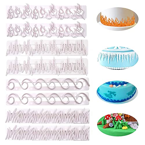 Kunststoff Prägeform Kuchen Fondant Prägeform 8 Stück Fondant Kuchen Schablone Kuchen Dekoration Schablonen Flammen/Wellen/Gras/Eiszapfen Form für Fondant und Kuchendekoration von SZQIUNUBI