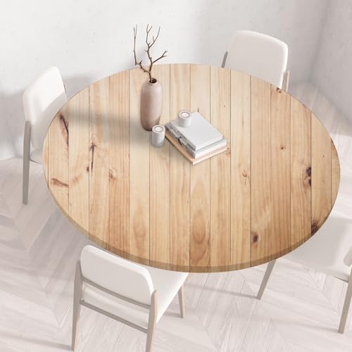Runde Tischdecke Gartentischdecke Rund Tischtuch Tablecloth Gartentischtuch Holzoptik Gartentisch Decke Garten Tischdecken Outdoor Wetterfest Abwaschbar mit Gummizug für Draußen(D,110cm) von QIUWENSP