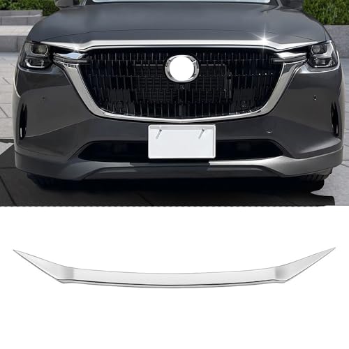 ABS Versilberung Auto Chrom Fronthaube Motorhaube Kühlergrill Lippenleisten Abdeckung Verkleidung für Mazda CX-60 CX60 2022-2024, 3M-Kleber, Silberne Fronthaubengrillabdeckung von QIUYU2024