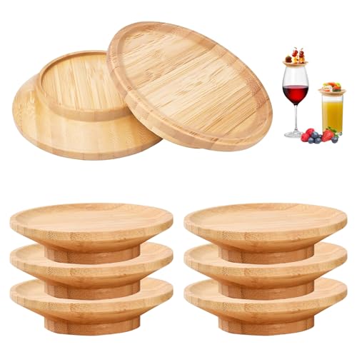 6 Stück Weinglasabdeckungen Weinglas Topper Bambus Weinglas Aufsatz Vorspeisenteller Holzdeckel Für Weingläser Trinkglas Deckel Für Vorspeisenteller,Desserts,Partys -9.3cm Durchmesser von QIWEIS