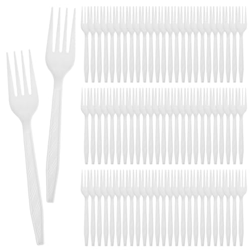 Kunststoffbesteck Set 100 Stück Hochwertigen Plastikgabeln Party Besteck Plastik Reusable Kuchengabeln Wiederverwendbar Wiederverwendbare Robust Kunststoffgabel, Mehrweg & Robust von QIWEIS