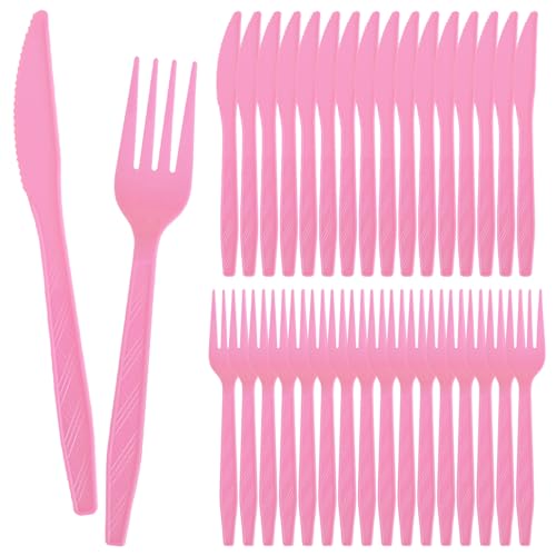 Wiederverwendbaren Besteck Set, 100 Stück Party Besteck Gabeln Mit 50 Gabeln Und Messer Reusable Für Familie Partys Geburtstagsfeiern Hochzeiten, Rosa Wiederverwendbaren Besteck Set, 100 Stück Party Besteck Gabeln Mit 50 Gabeln Und Messer Reusable Für Familie Partys Geburtstagsfeiern Hochzeiten, Rosa von QIWEIS
