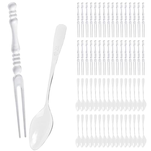 Wiederverwendbaren Besteck Set, 200 Stück Mini Clear Spoons Picks Fruit Forks Mini Fruchtgabeln Partygeschirr Besteck Reusable Party Besteck Mehrweg & Robust Für Dessert Pudding Mousse Part von QIWEIS