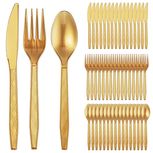 Wiederverwendbaren Besteck Set 120 Stück Party Besteck Mit Gabeln Messer Und Löffel Reusable Für Familienfeiern, Hochzeiten, Geburtstagsfeiern, Gold Wiederverwendbaren Besteck Set 120 Stück Party Besteck Mit Gabeln Messer Und Löffel Reusable Für Familienfeiern, Hochzeiten, Geburtstagsfeiern, Gold von QIWEIS