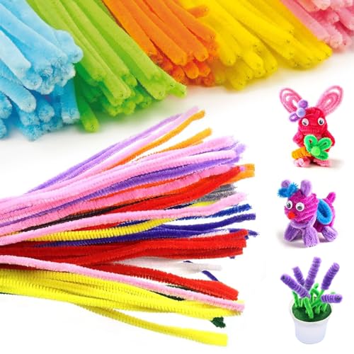 QIWEIS Mehrfarbige Pfeifenreiniger 300 Stück DIY Pfeifenputzer Bunt Chenilledraht Biegeplüsch Basteldraht für Basteln und Dekorationen von QIWEIS