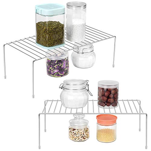 QIWODE Küchenschrank Organizer,Küchenschrankregal Drahtgestell - 2er Pack Schrankregal Aufbewahrungs Organisator für Küchenschrank, Speisekammer, Arbeitsplatten und Kühlschrank - Chrom QIWODE Küchenschrank Organizer,Küchenschrankregal Drahtgestell - 2er Pack Schrankregal Aufbewahrungs Organisator für Küchenschrank, Speisekammer, Arbeitsplatten und Kühlschrank - Chrom von QIWODE