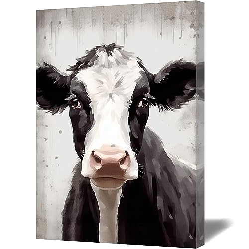 QIXIANG Leinwandbild, Motiv: Bauernhaus-Kuh-Motiv, rustikale Tier-Portraitdrucke für Schlafzimmer, Wohnzimmer, Heimdekoration, gerahmt (40,6 x 61 cm, Kuh-C) von QIXIANG