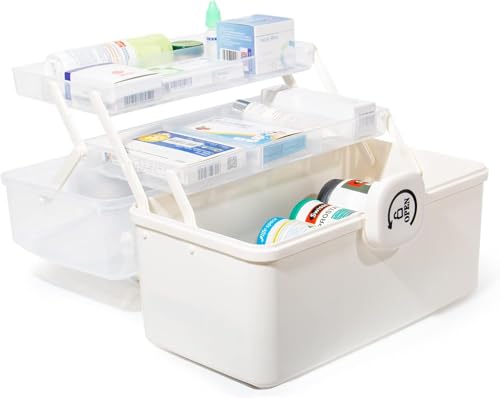 QIXUJAK Medizinschrank für Zuhause mit Griffen – Multifunktionale Medikamentenbox und Erste-Hilfe-Set zur sicheren Aufbewahrung (Weiß Groß) von QIXUJAK