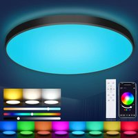 Dimmbare LED Deckenleuchte Flach Rund Schwarz 36W Deckenlampe mit Fernbedienung, RGB Steuerbar per App, 2700K-6500K Smart LED Deckenleuchte für Dimmbare LED Deckenleuchte Flach Rund Schwarz 36W Deckenlampe mit Fernbedienung, RGB Steuerbar per App, 2700K-6500K Smart LED Deckenleuchte für von QIYAO