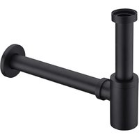 Messing-Spülbeckenablauf mit Siphon und 3,2 cm verstellbarer langer Steckverbindung, dekorativer Wandablauf, Mattschwarz Messing-Spülbeckenablauf mit Siphon und 3,2 cm verstellbarer langer Steckverbindung, dekorativer Wandablauf, Mattschwarz von QIYAO