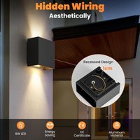 Qiyao - 2er Set led Wandleuchte Innen Außen Warmweiß 6W Dimmbar Wandlampe Schwarzes Aluminiumgehäuse [Energieklasse f] von QIYAO