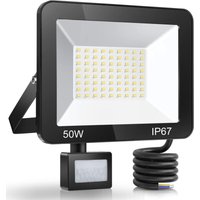 Qiyao - 50W led Außenflutlicht Bewegungsmelder, Gartenlampe Außen, IP67 Wasserdichter led Strahler mit Sensor, 5000LM 7000K Kaltweiß Außenbeleuchtung von QIYAO