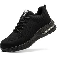 Sicherheitsschuhe Herren Damen Leicht Atmungsaktiv Bequem Sicherheitssneaker Arbeitsschuhe mit Stahlkappe,Schwarz 43 von QIYAO